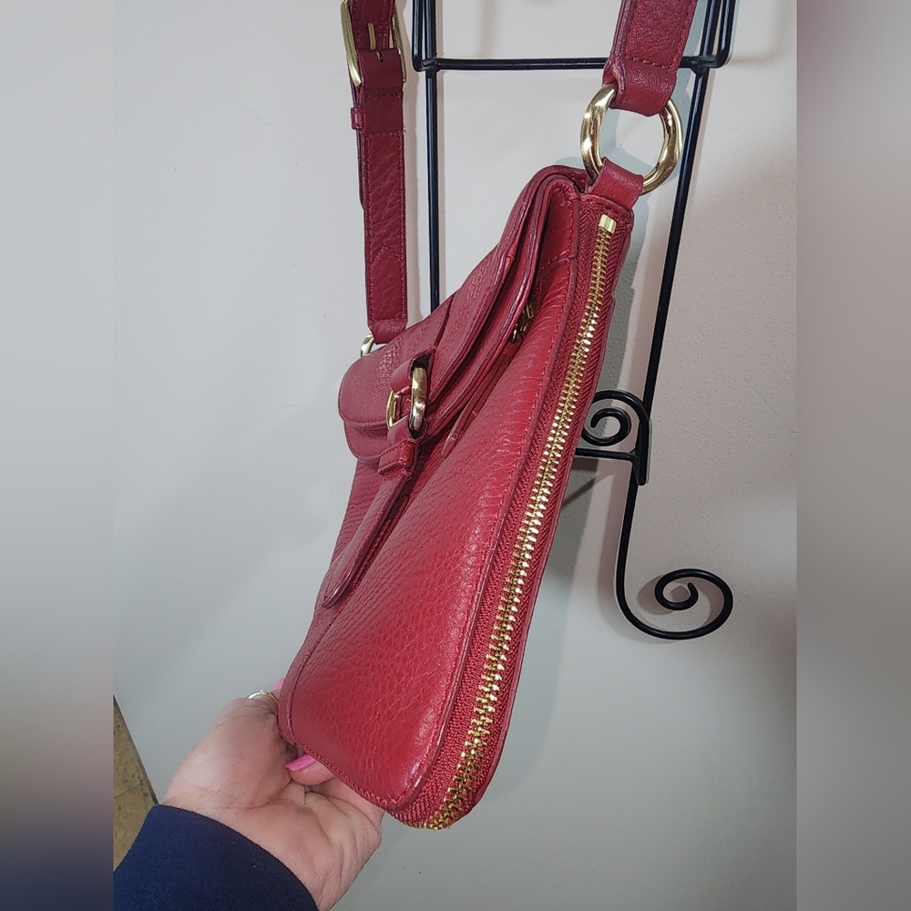 Cole Haan Red Leather Gold Hardware Crossbody Purse - Picture 14 of 15